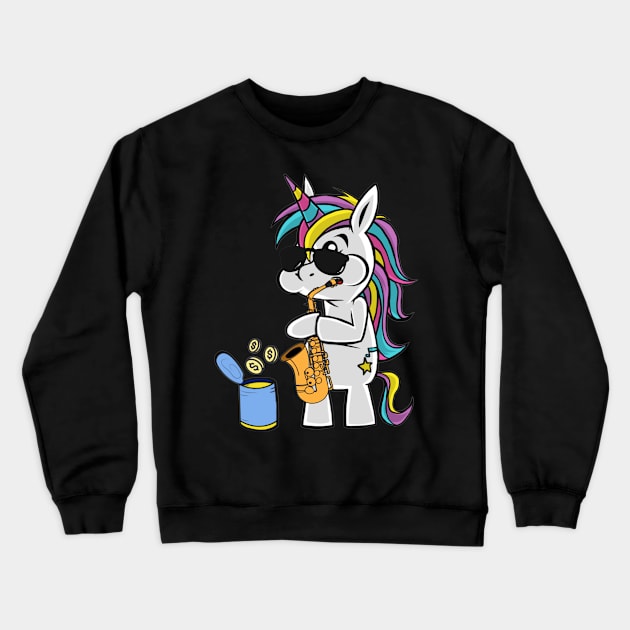 Unicorn Saxophone Jazz Busker Musician Crewneck Sweatshirt by KK-Royal